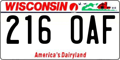 WI license plate 216OAF