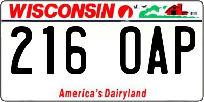 WI license plate 216OAP
