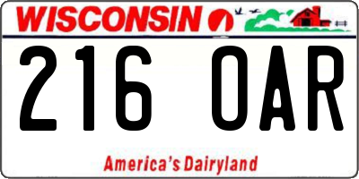 WI license plate 216OAR