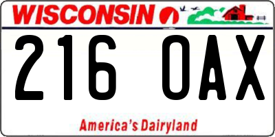 WI license plate 216OAX
