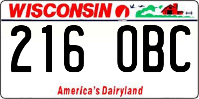WI license plate 216OBC