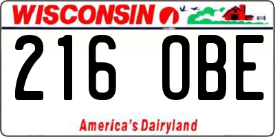 WI license plate 216OBE