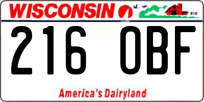 WI license plate 216OBF