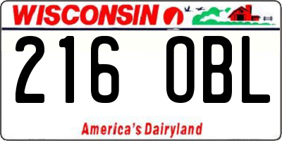 WI license plate 216OBL
