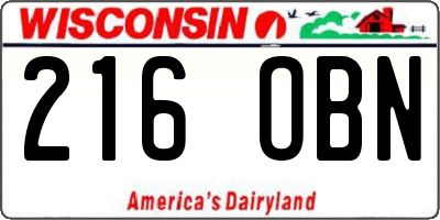 WI license plate 216OBN