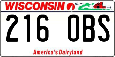 WI license plate 216OBS