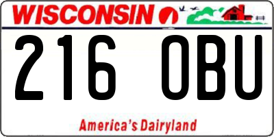 WI license plate 216OBU
