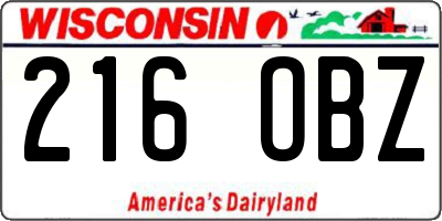 WI license plate 216OBZ