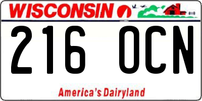 WI license plate 216OCN