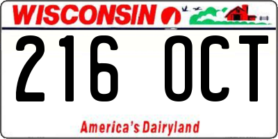 WI license plate 216OCT