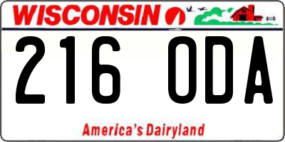 WI license plate 216ODA