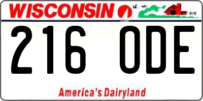 WI license plate 216ODE