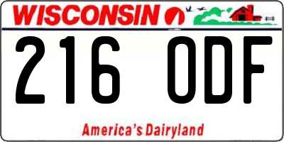 WI license plate 216ODF