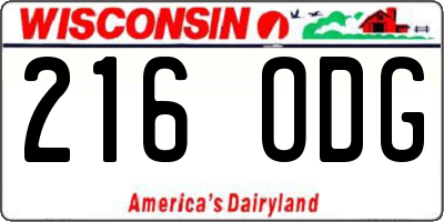WI license plate 216ODG