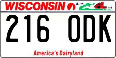 WI license plate 216ODK