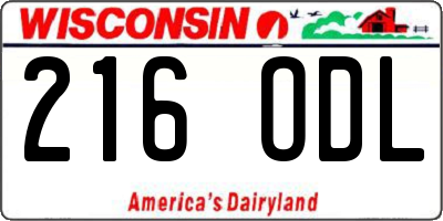 WI license plate 216ODL