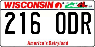 WI license plate 216ODR