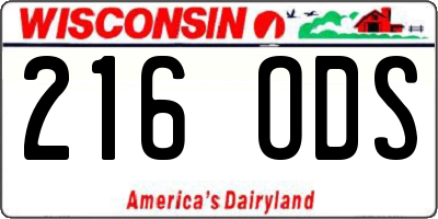 WI license plate 216ODS