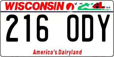 WI license plate 216ODY