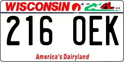 WI license plate 216OEK