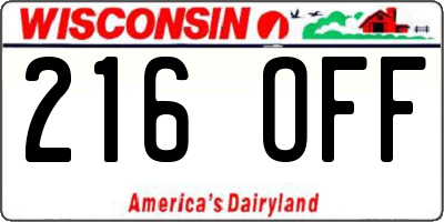 WI license plate 216OFF