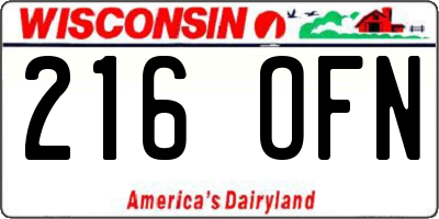 WI license plate 216OFN