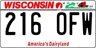 WI license plate 216OFW