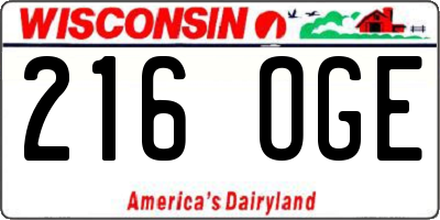 WI license plate 216OGE