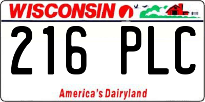 WI license plate 216PLC