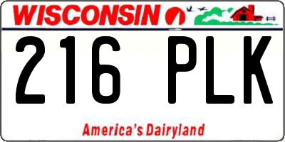 WI license plate 216PLK