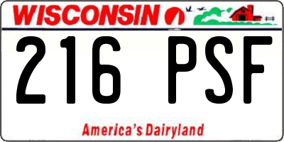 WI license plate 216PSF