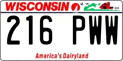 WI license plate 216PWW