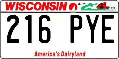WI license plate 216PYE