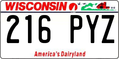 WI license plate 216PYZ