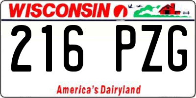 WI license plate 216PZG