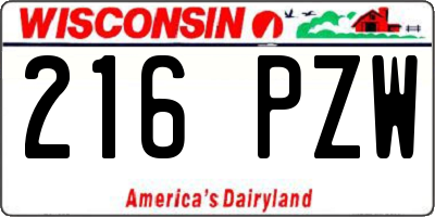 WI license plate 216PZW