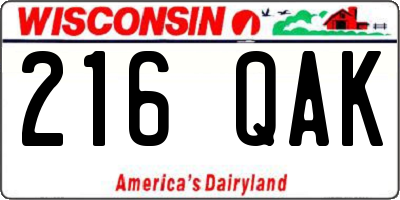 WI license plate 216QAK