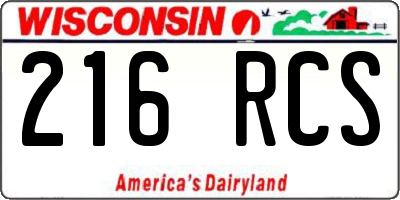 WI license plate 216RCS