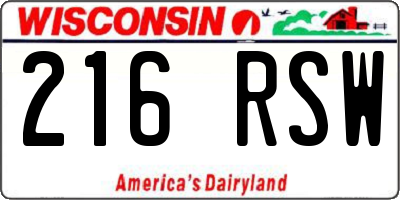WI license plate 216RSW