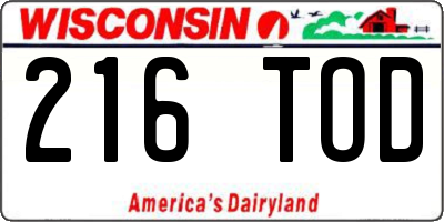 WI license plate 216TOD