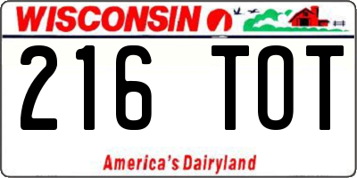 WI license plate 216TOT