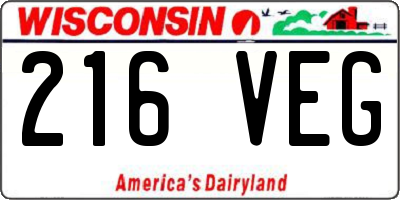 WI license plate 216VEG