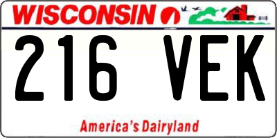 WI license plate 216VEK