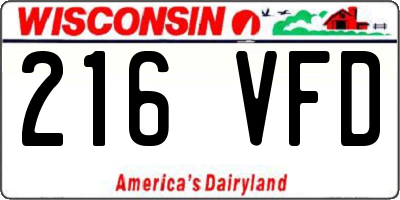 WI license plate 216VFD