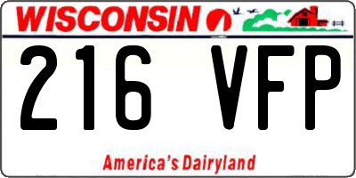 WI license plate 216VFP