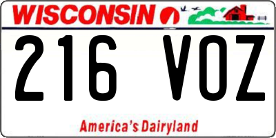 WI license plate 216VOZ