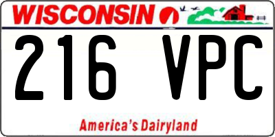 WI license plate 216VPC