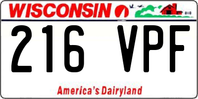 WI license plate 216VPF