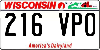 WI license plate 216VPO