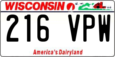 WI license plate 216VPW
